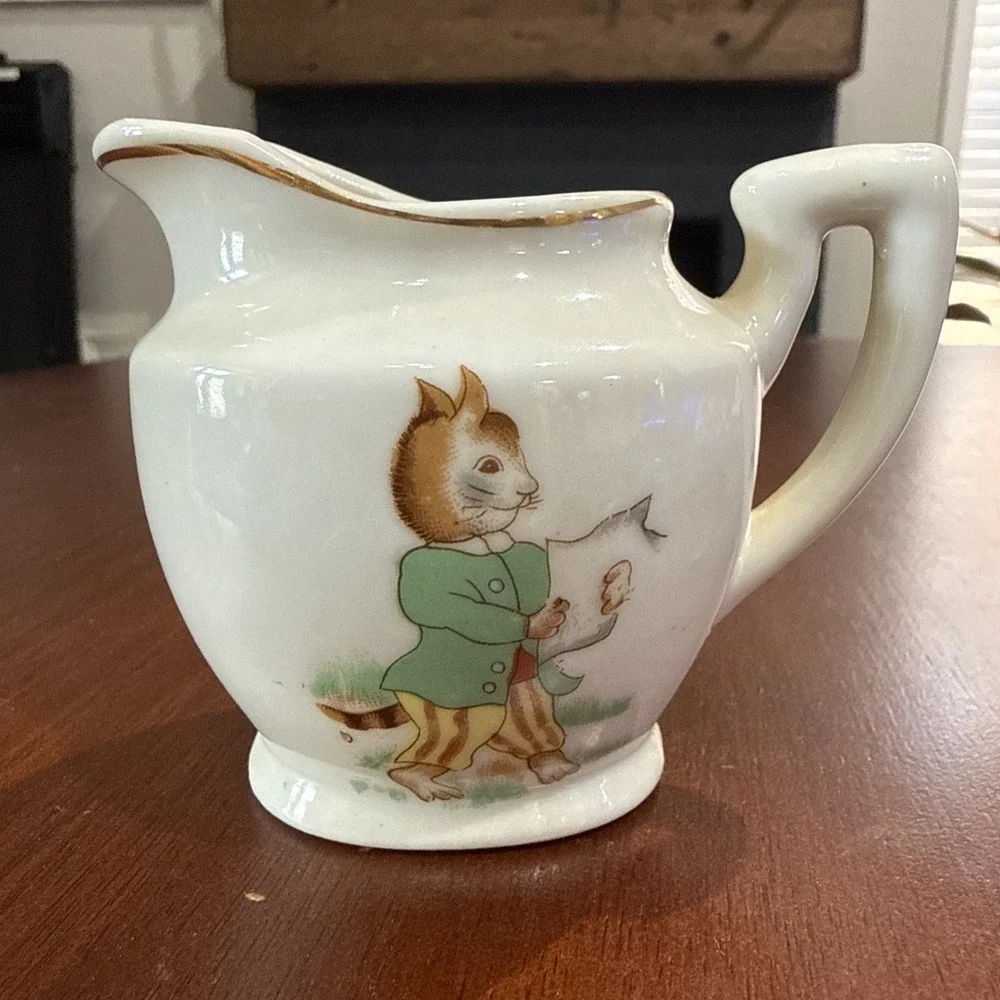 Vintage Transferware Anthropomorphic Cat Child Tea Party Mini Creamer Antique